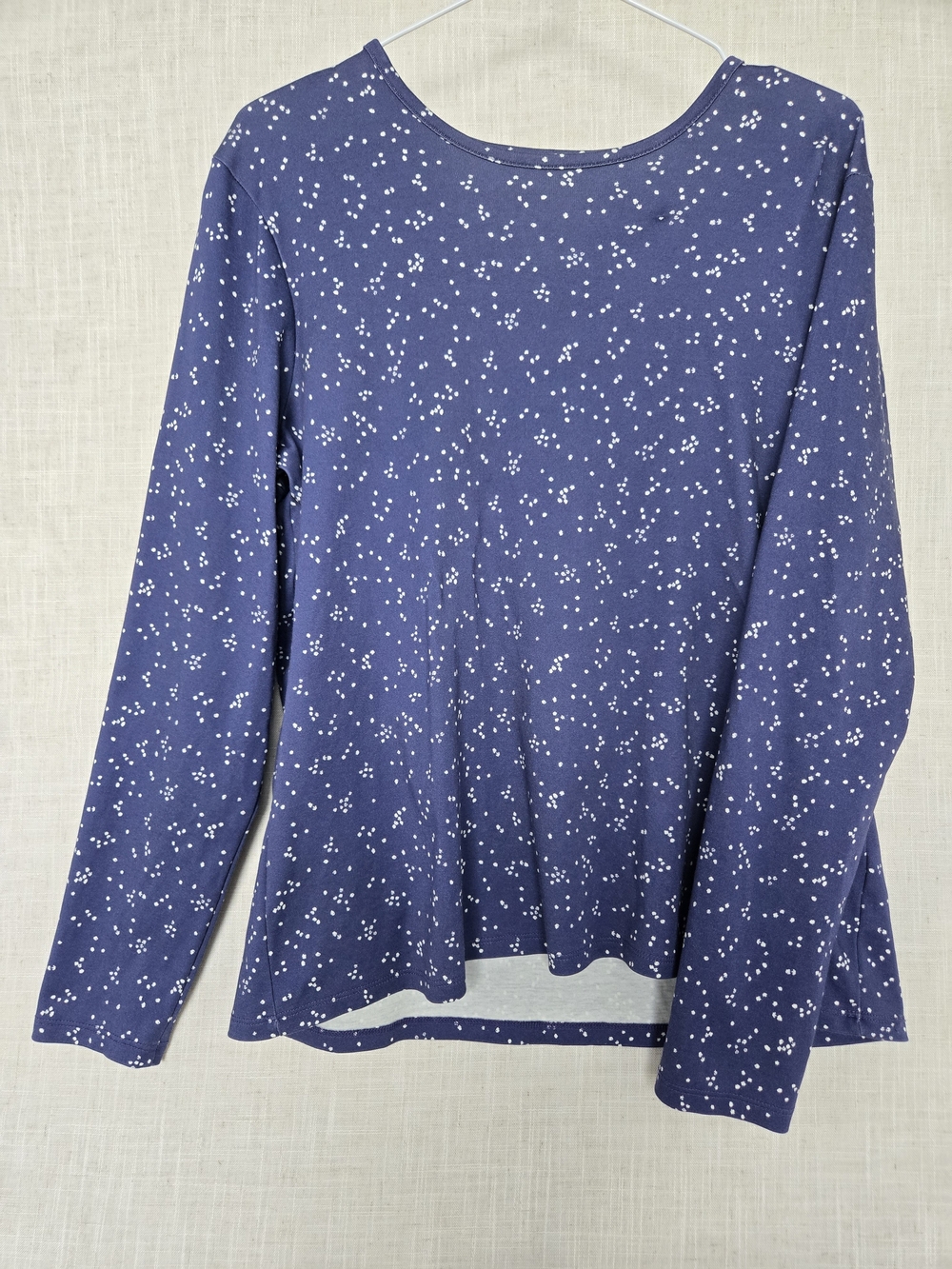 L.L.Bean Long Sleeve Crewneck Cotton Pima Tee Dark Twilight Scatter Dot XL NWOT